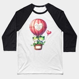 Valentine Frog Couple On Hot Air Balloon Baseball T-Shirt